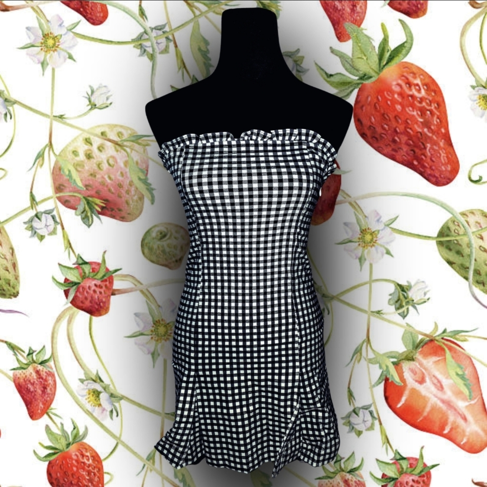 Urban Outfitters Strapless Black and White Gingham Dress